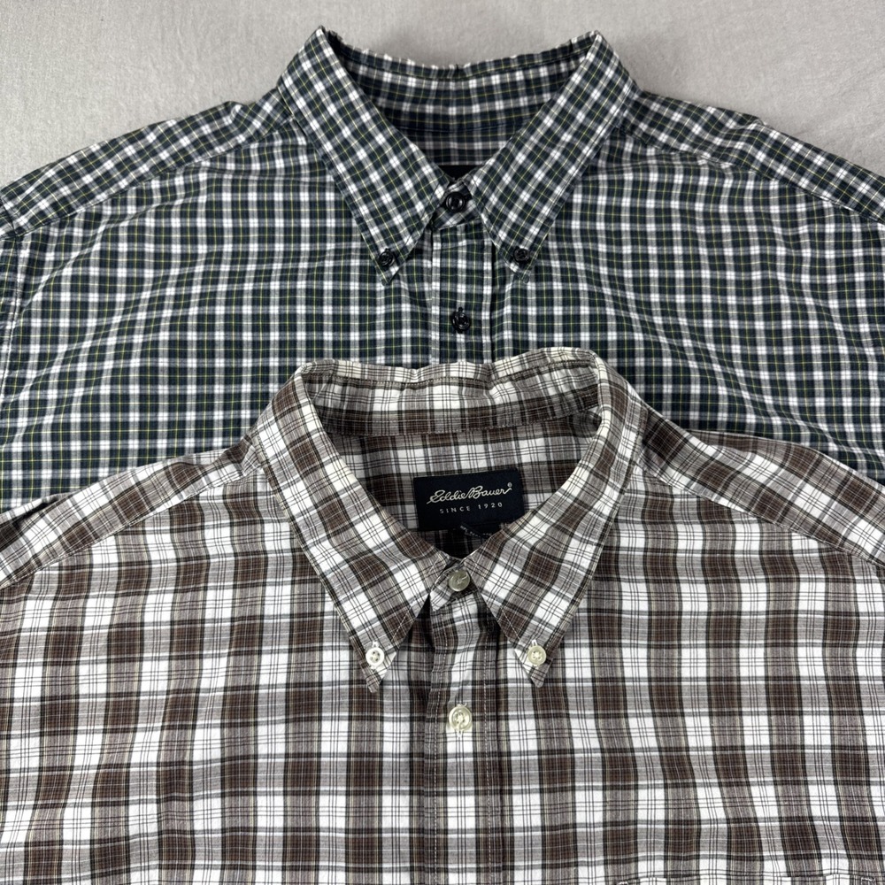 Vintage Eddie Bauer Shirt Mens XXL Plaid Long Sleeve Button Up Cotton Lot of 2